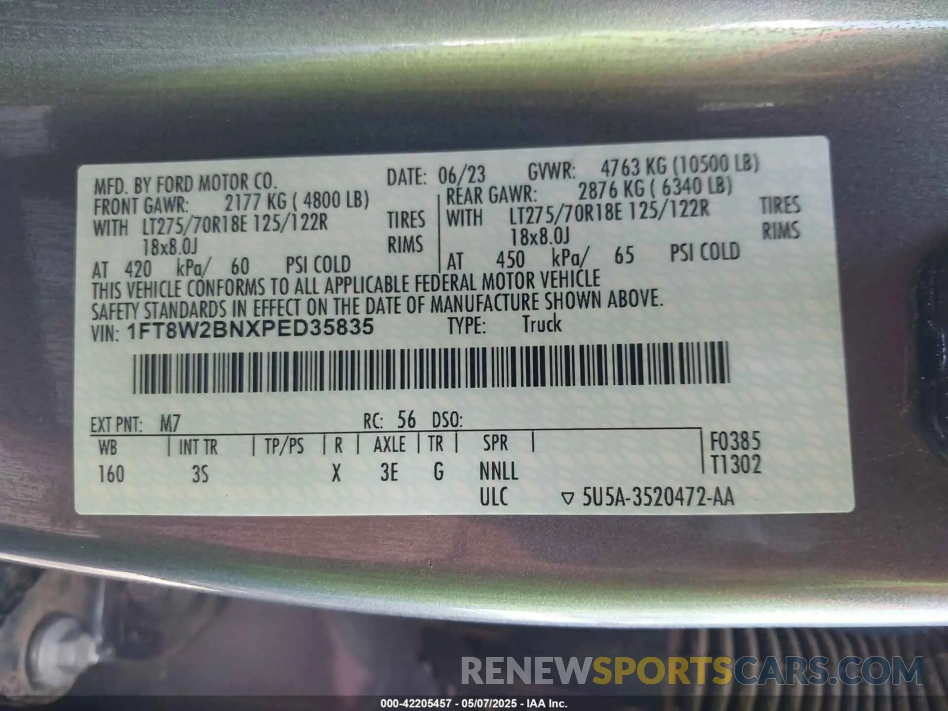 8 fotografías del automóvil dañado 1FT8W2BNXPED35835 FORD F-250 2023