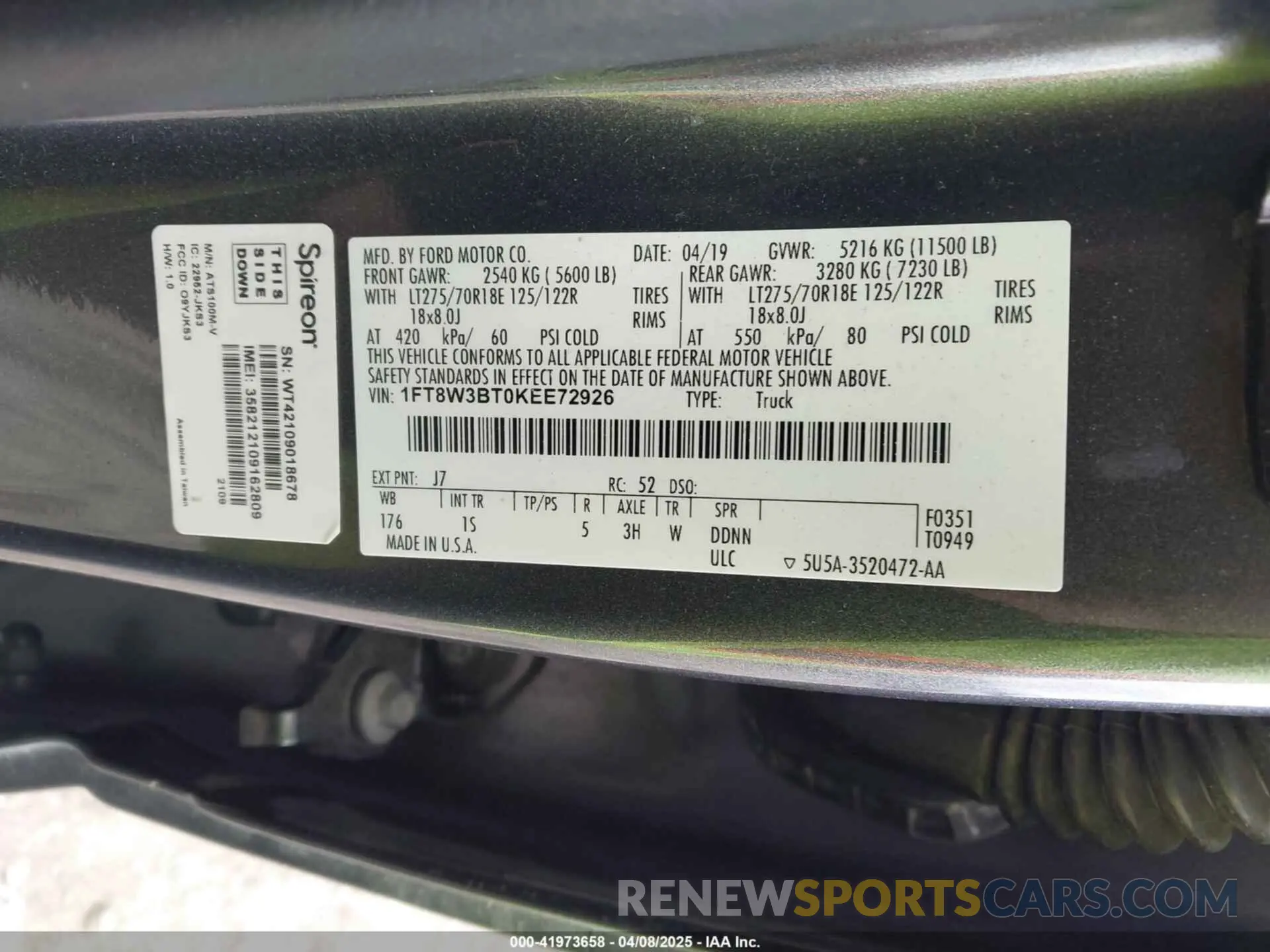 9 fotografías del automóvil dañado 1FT8W3BT0KEE72926 FORD F-350 2019