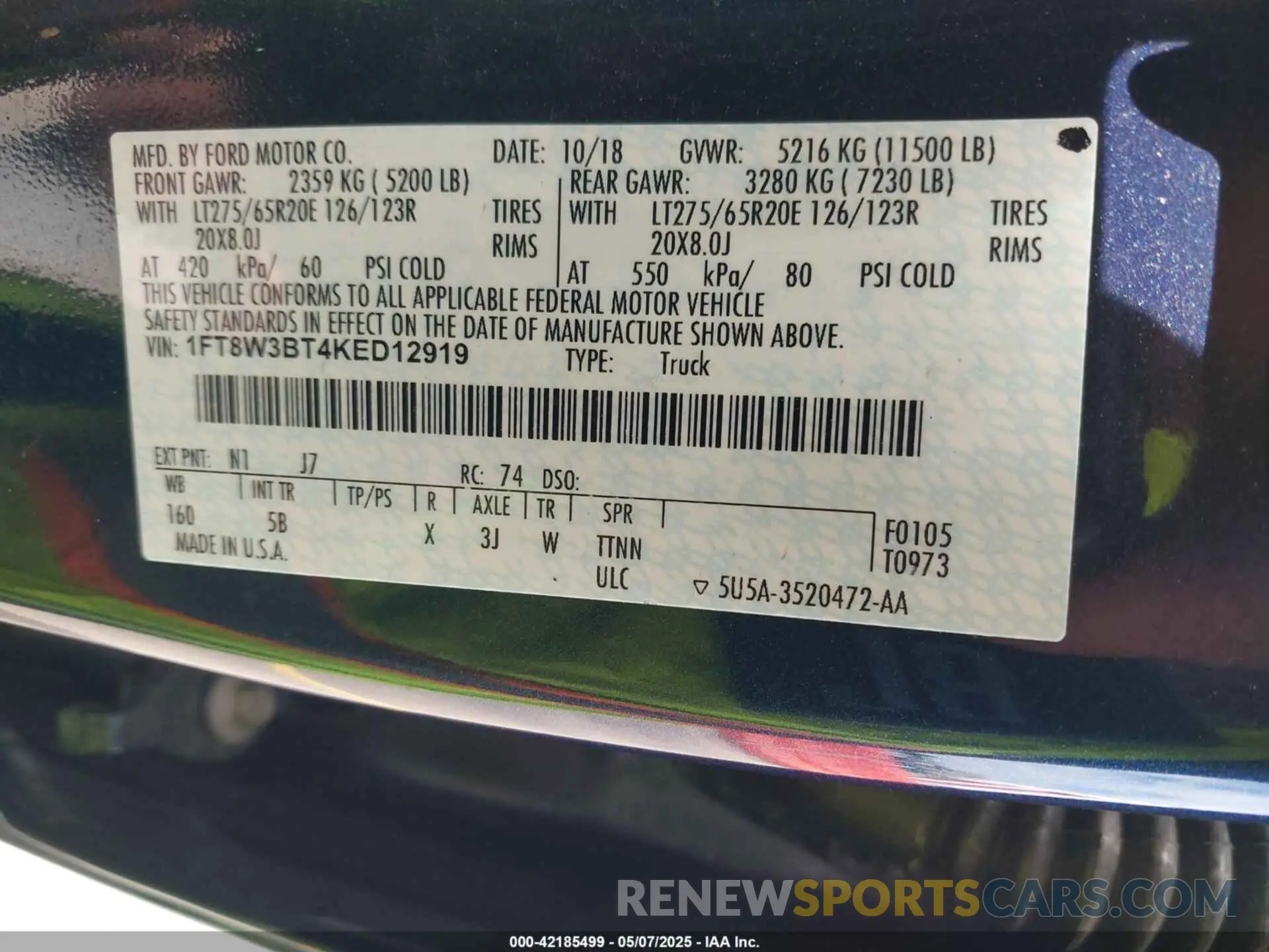 8 fotografías del automóvil dañado 1FT8W3BT4KED12919 FORD F-350 2019