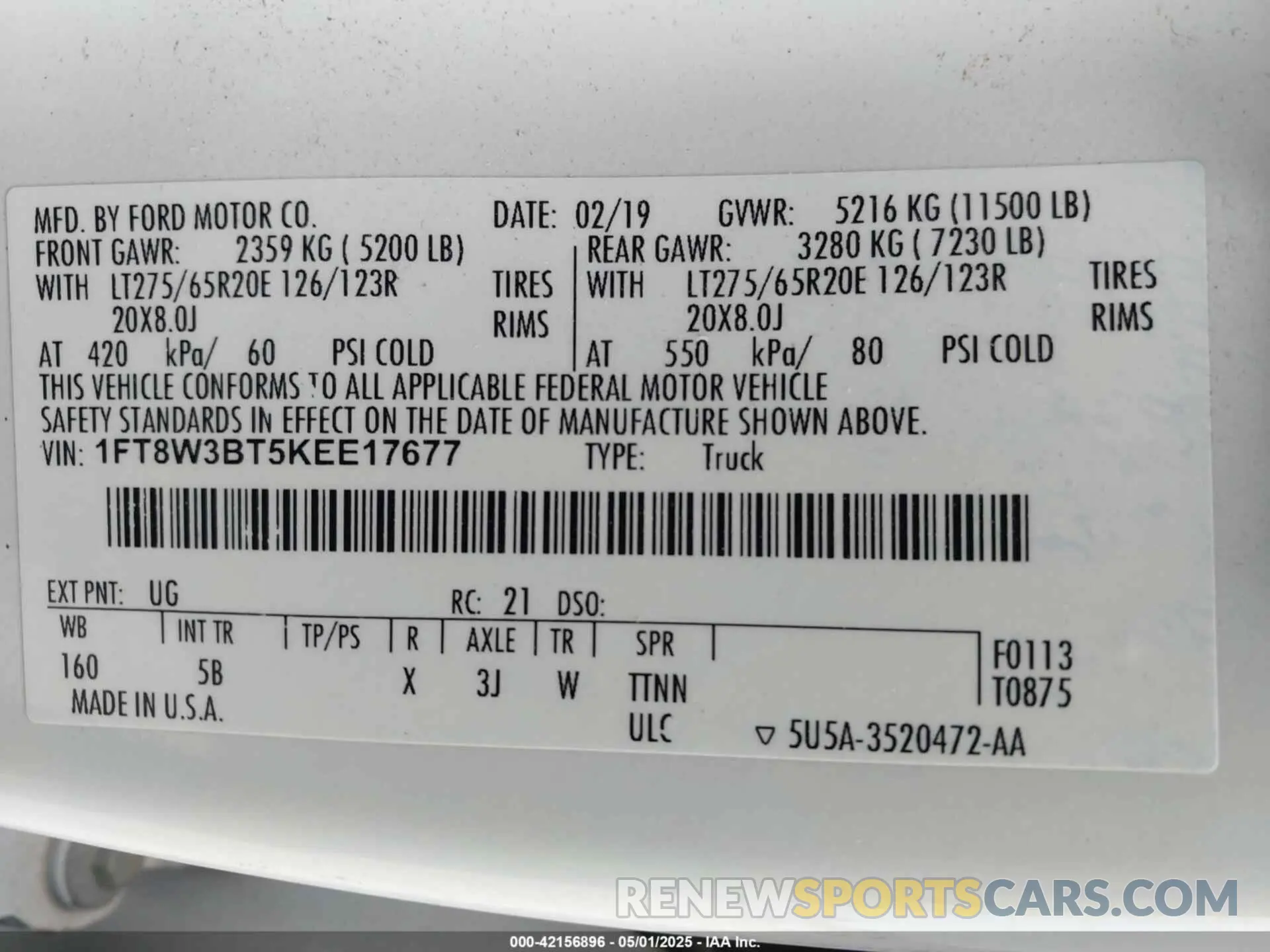 8 fotografías del automóvil dañado 1FT8W3BT5KEE17677 FORD F-350 2019