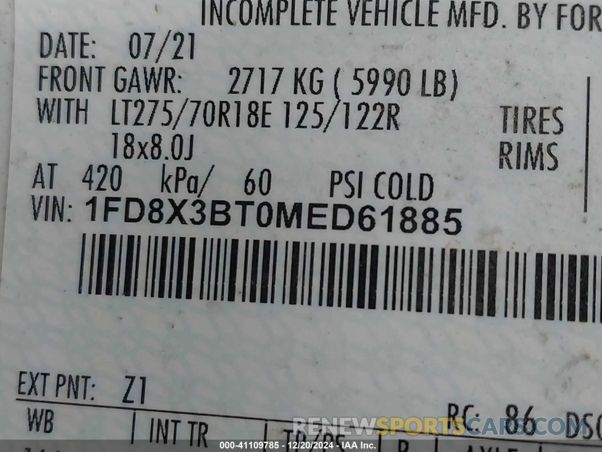 8 fotografías del automóvil dañado 1FD8X3BT0MED61885 FORD F-350 2021