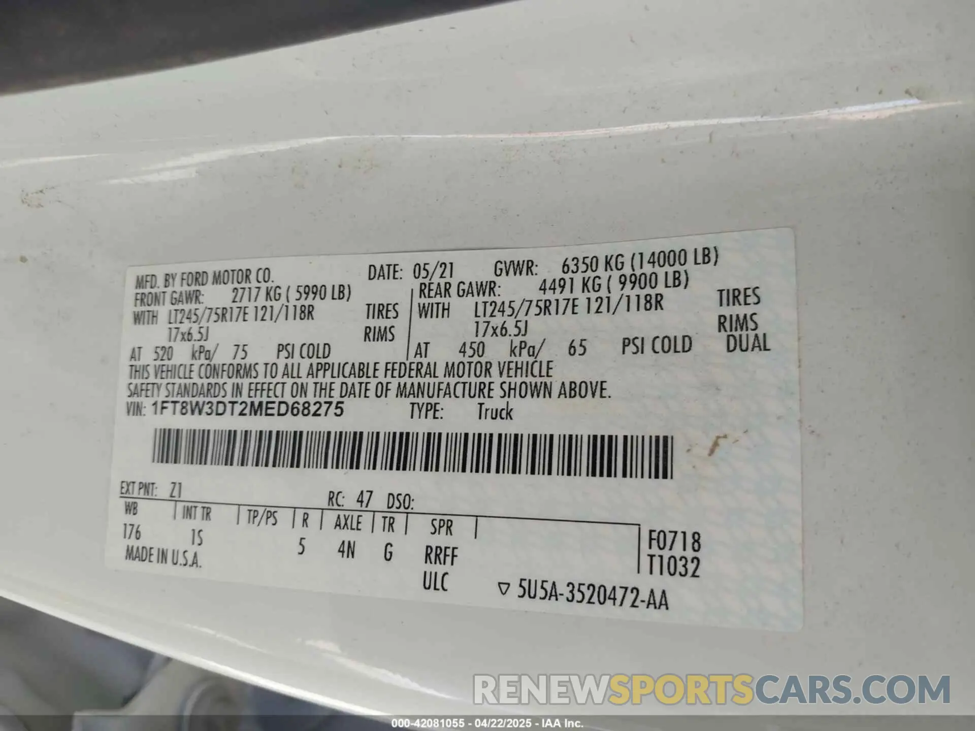 8 fotografías del automóvil dañado 1FT8W3DT2MED68275 FORD F-350 2021