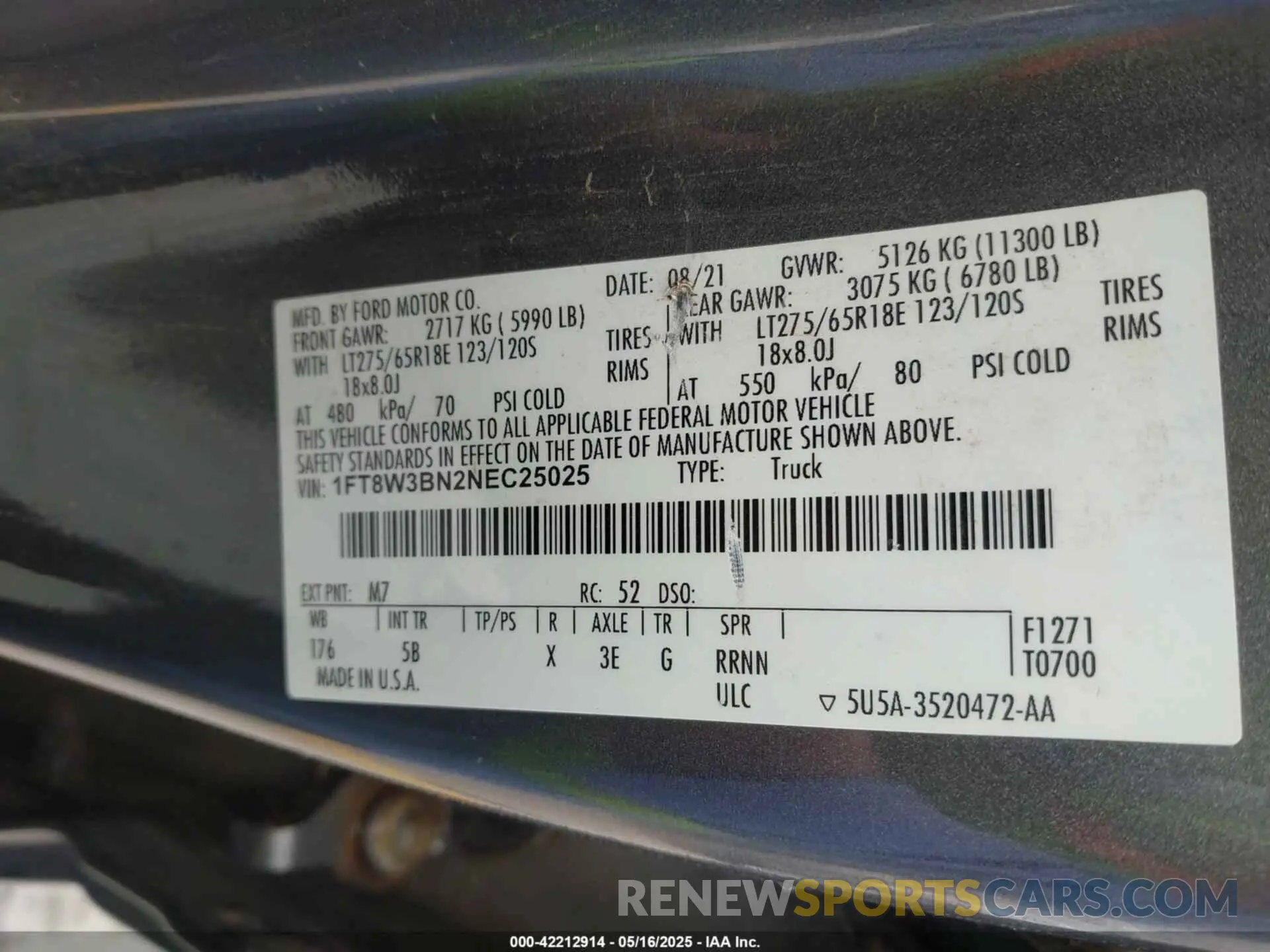 8 fotografías del automóvil dañado 1FT8W3BN2NEC25025 FORD F-350 2022
