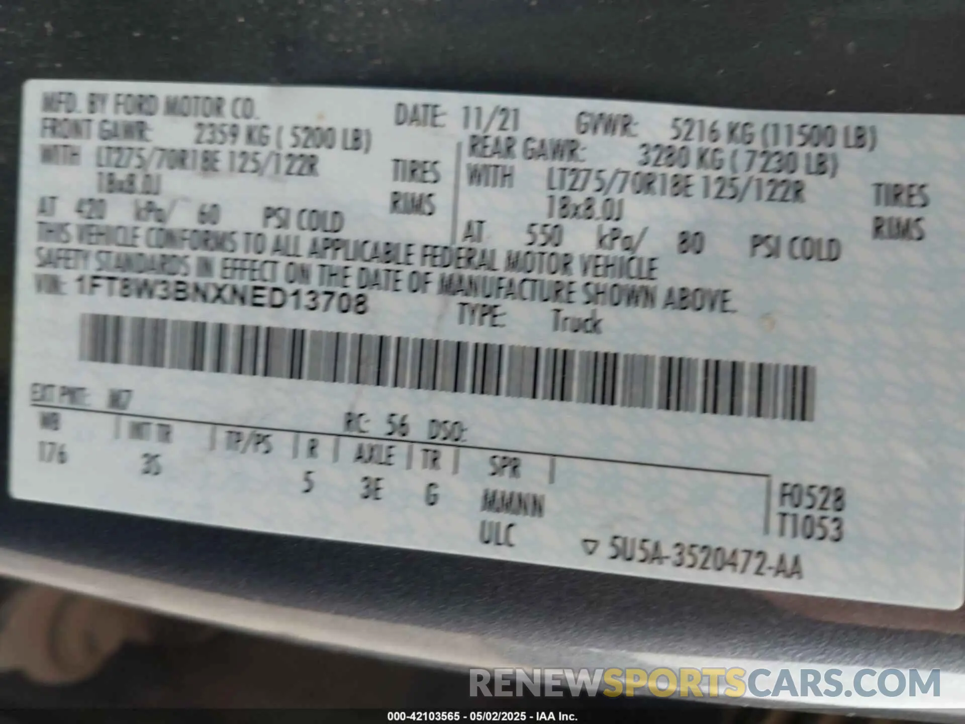 8 fotografías del automóvil dañado 1FT8W3BNXNED13708 FORD F-350 2022