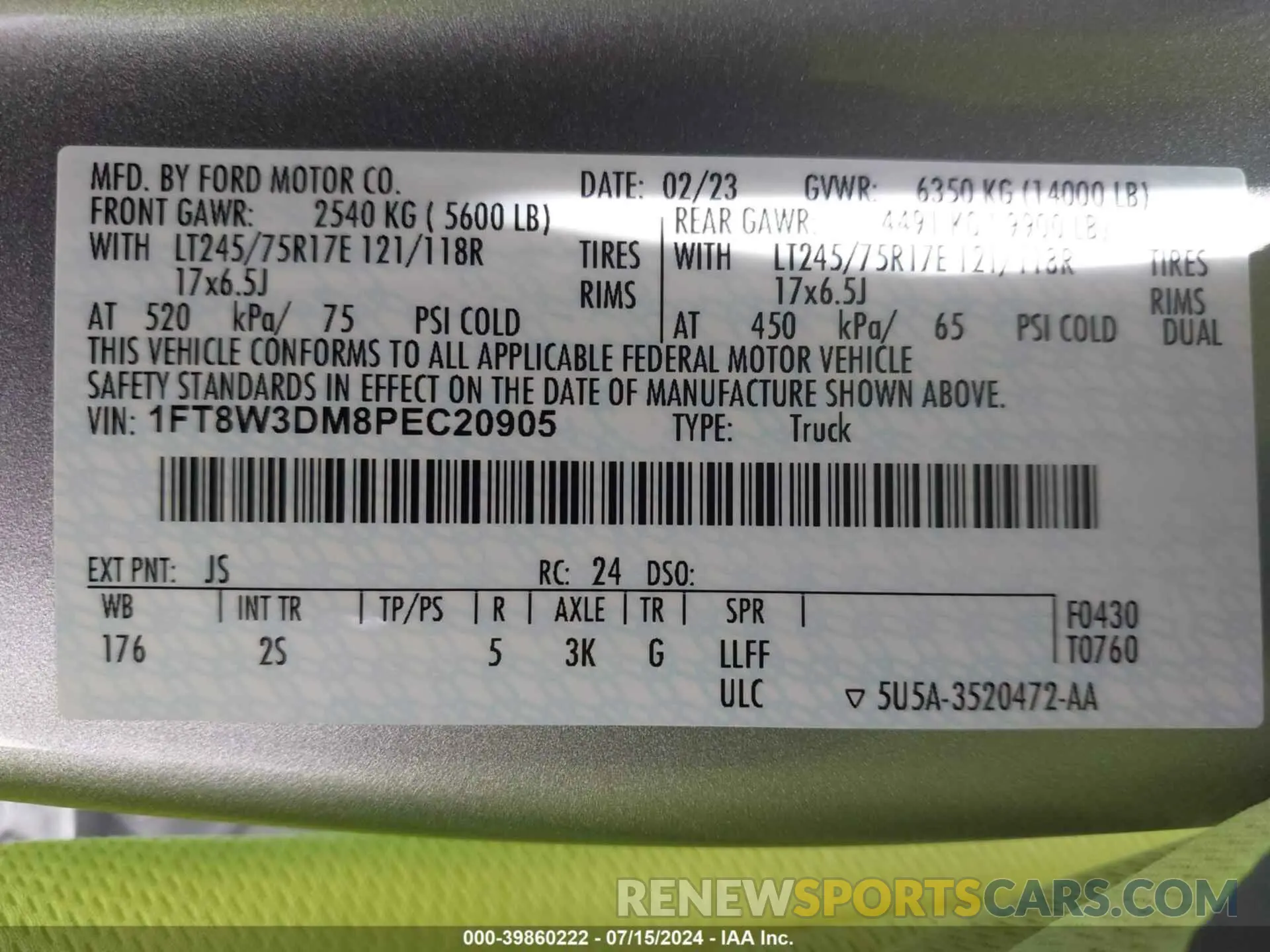 9 fotografías del automóvil dañado 1FT8W3DM8PEC20905 FORD F-350 2023