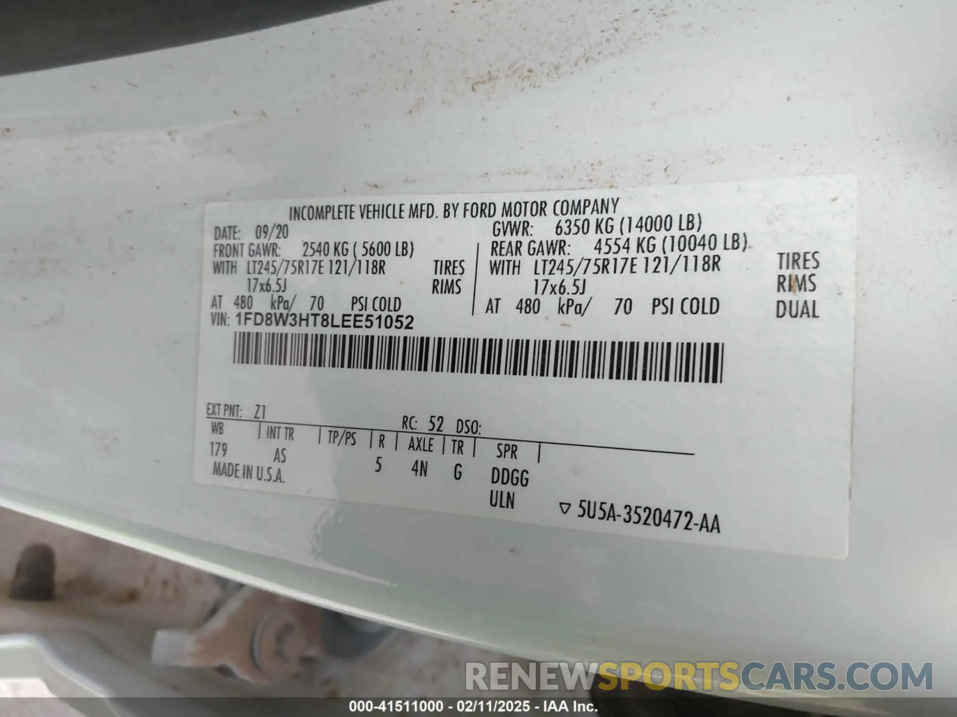 9 fotografías del automóvil dañado 1FD8W3HT8LEE51052 FORD F-350 CHASSIS 2020