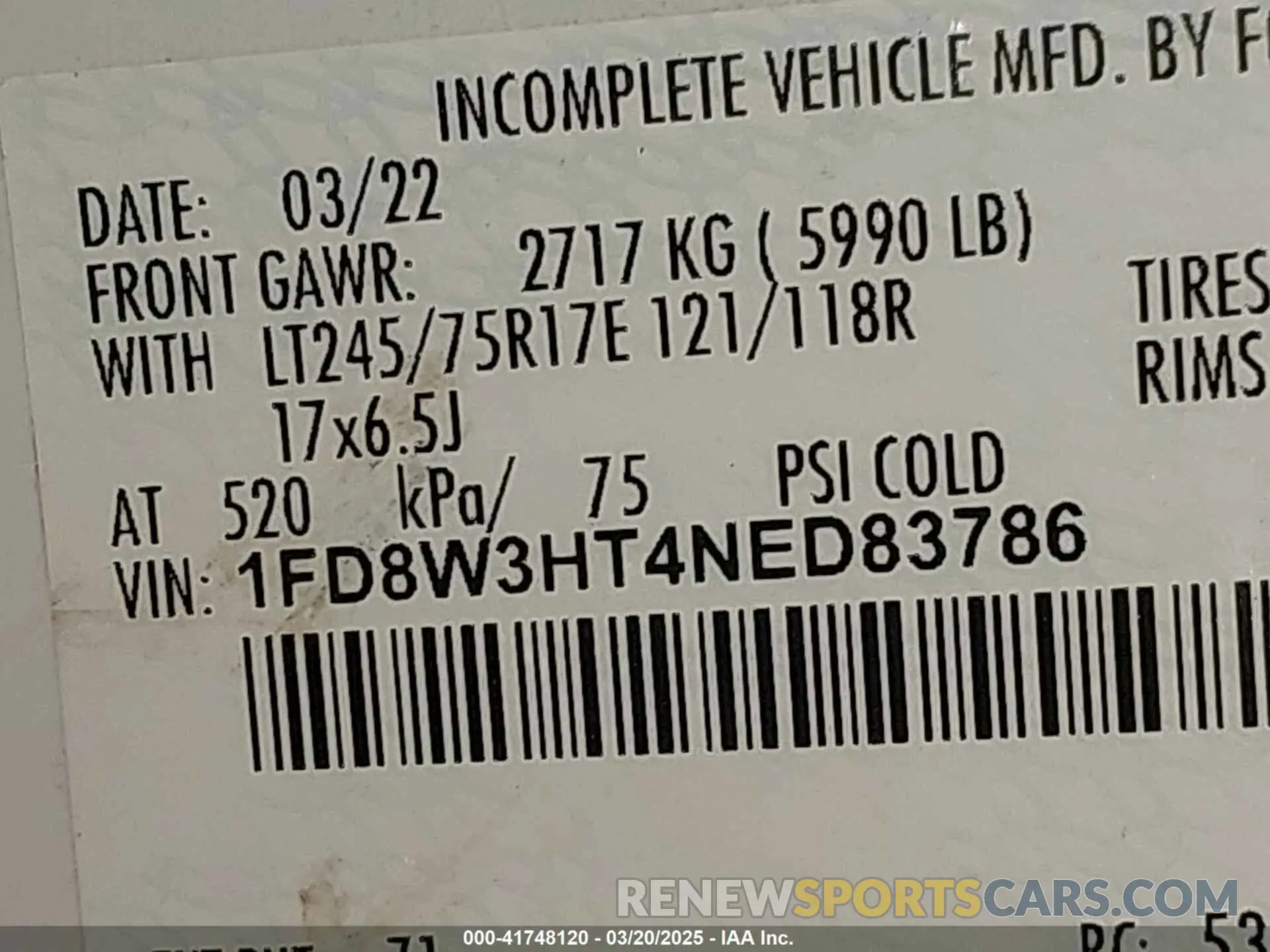 8 fotografías del automóvil dañado 1FD8W3HT4NED83786 FORD F-350 CHASSIS 2022