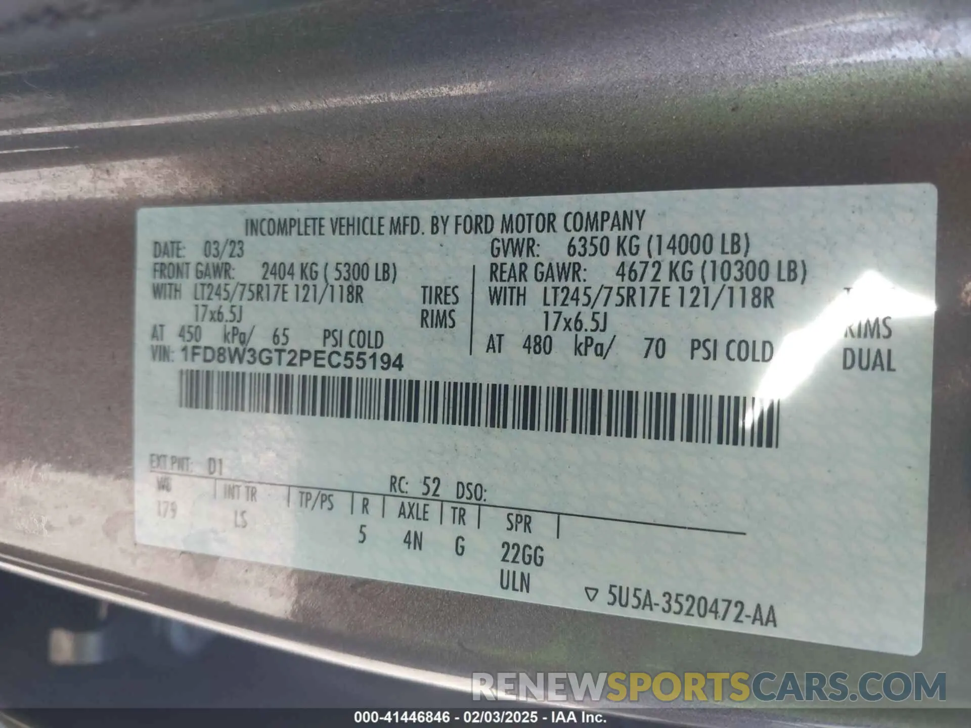 8 fotografías del automóvil dañado 1FD8W3GT2PEC55194 FORD F-350 CHASSIS 2023
