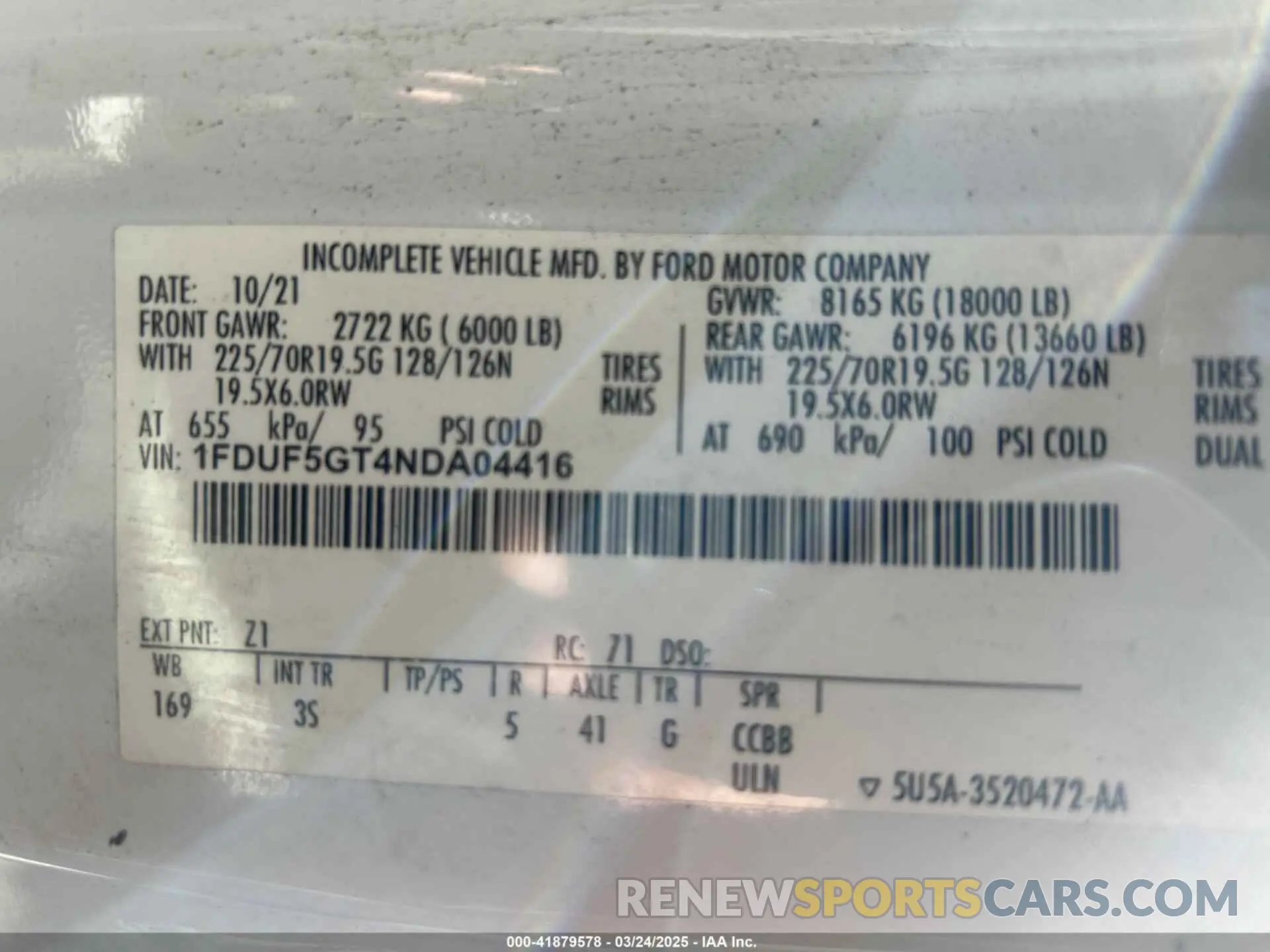 9 fotografías del automóvil dañado 1FDUF5GT4NDA04416 FORD F-550 CHASSIS 2022