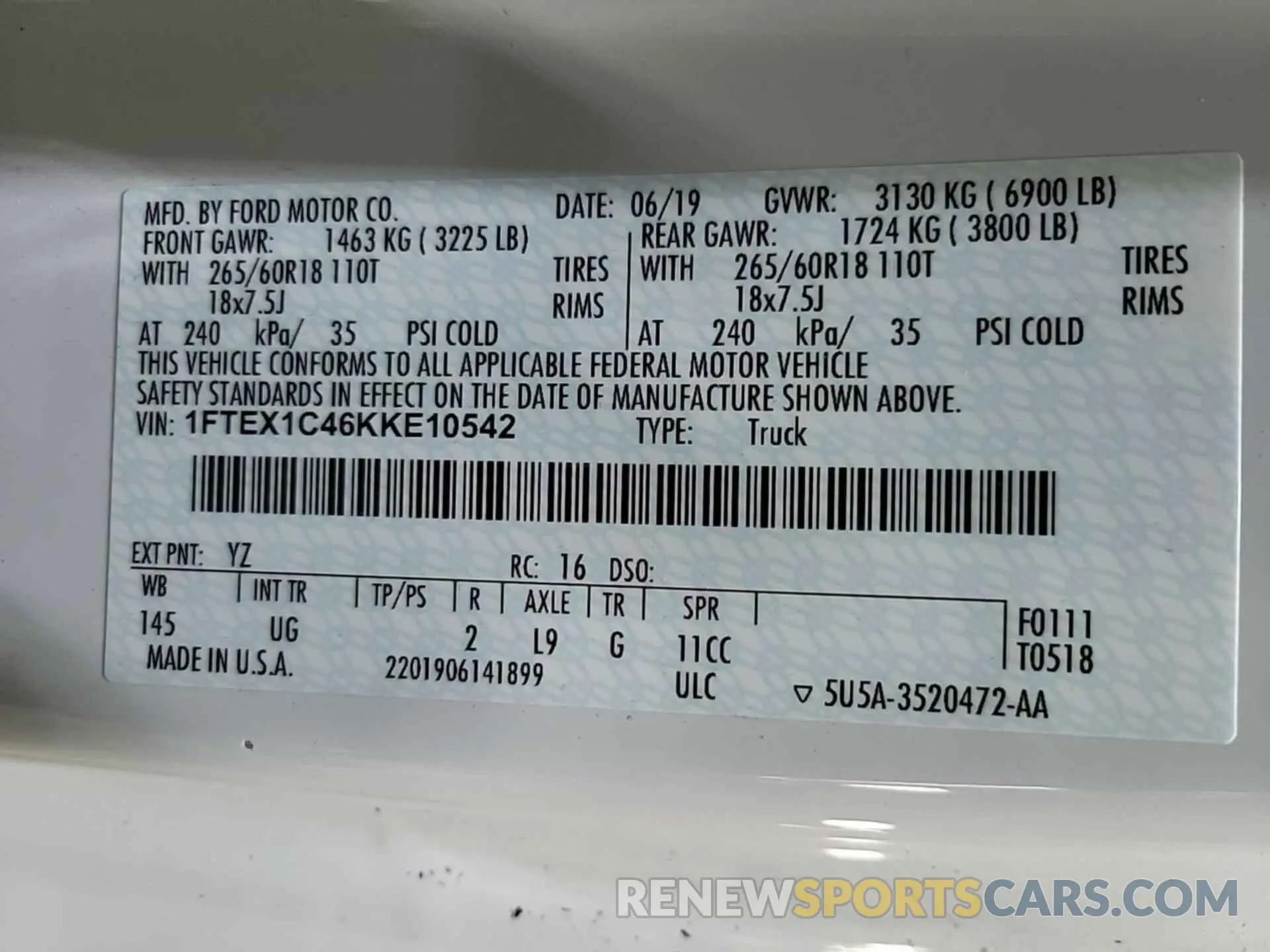 5 fotografías del automóvil dañado 1FTEX1C46KKE10542 FORD F150 2019