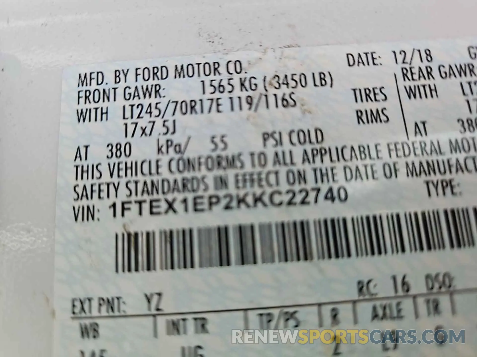 15 fotografías del automóvil dañado 1FTEX1EP2KKC22740 FORD F150 2019