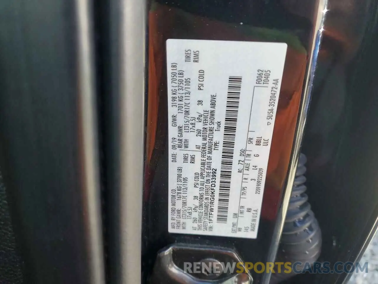 12 fotografías del automóvil dañado 1FTFW1RG0KFD33992 FORD F150 2019
