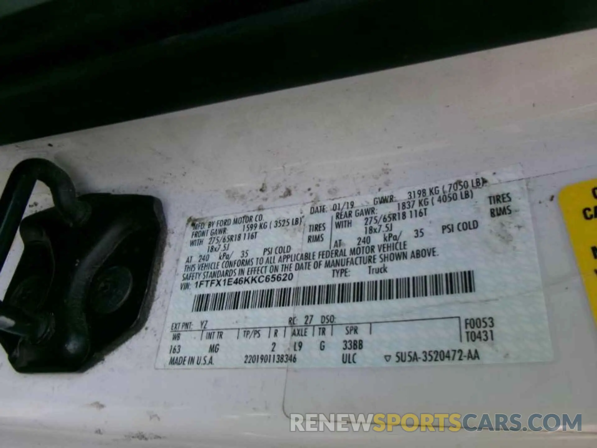 3 fotografías del automóvil dañado 1FTFX1E46KKC65620 FORD F150 2019