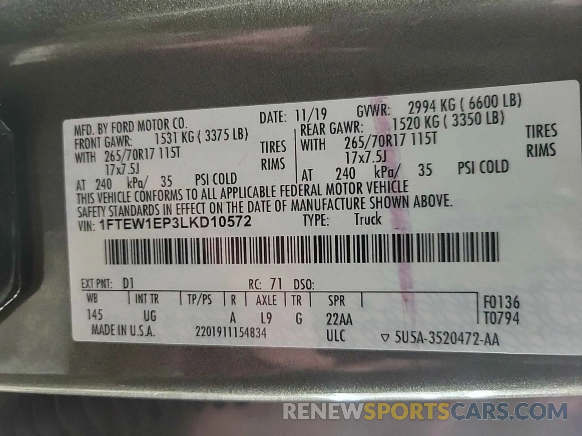 30 fotografías del automóvil dañado 1FTEW1EP3LKD10572 FORD F150 2020