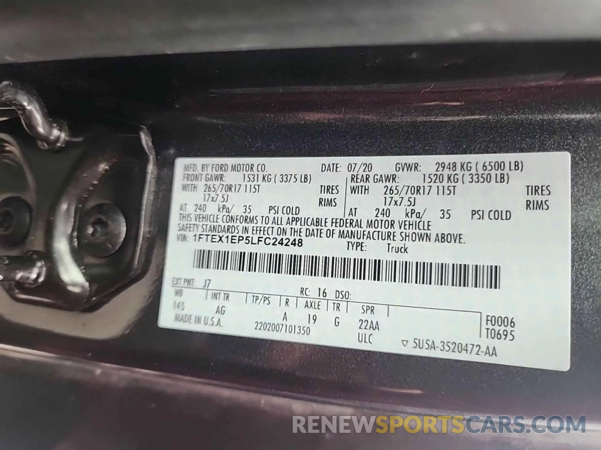 15 fotografías del automóvil dañado 1FTEX1EP5LFC24248 FORD F150 2020