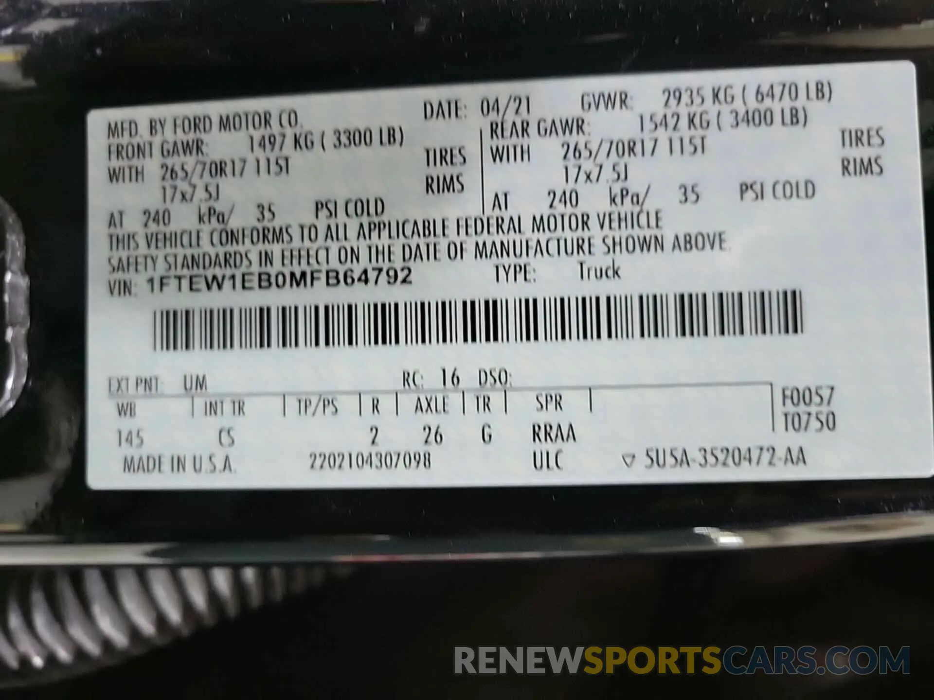 11 fotografías del automóvil dañado 1FTEW1EB0MFB64792 FORD F150 2021