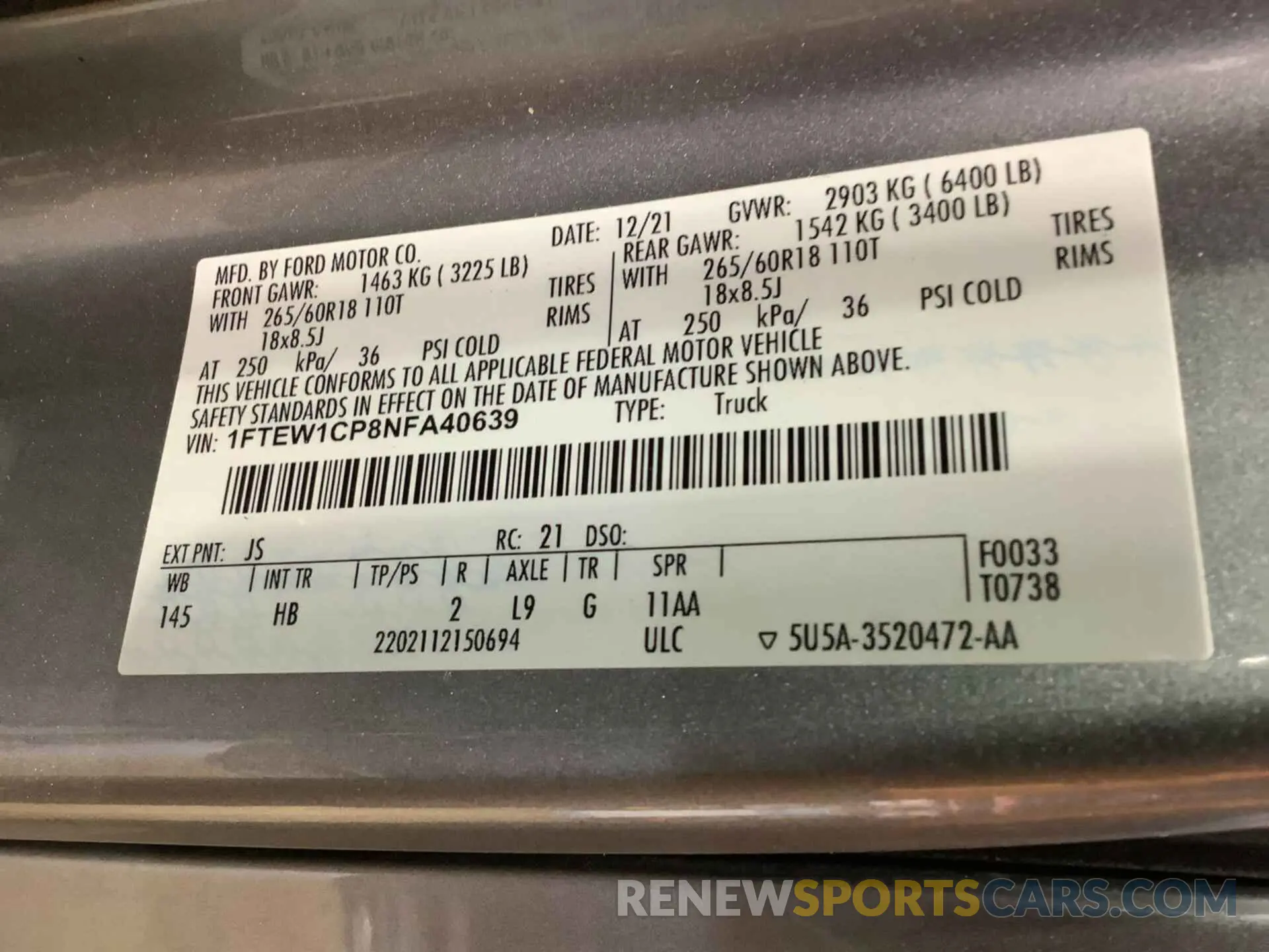 18 fotografías del automóvil dañado 1FTEW1CP8NFA40639 FORD F150 2022