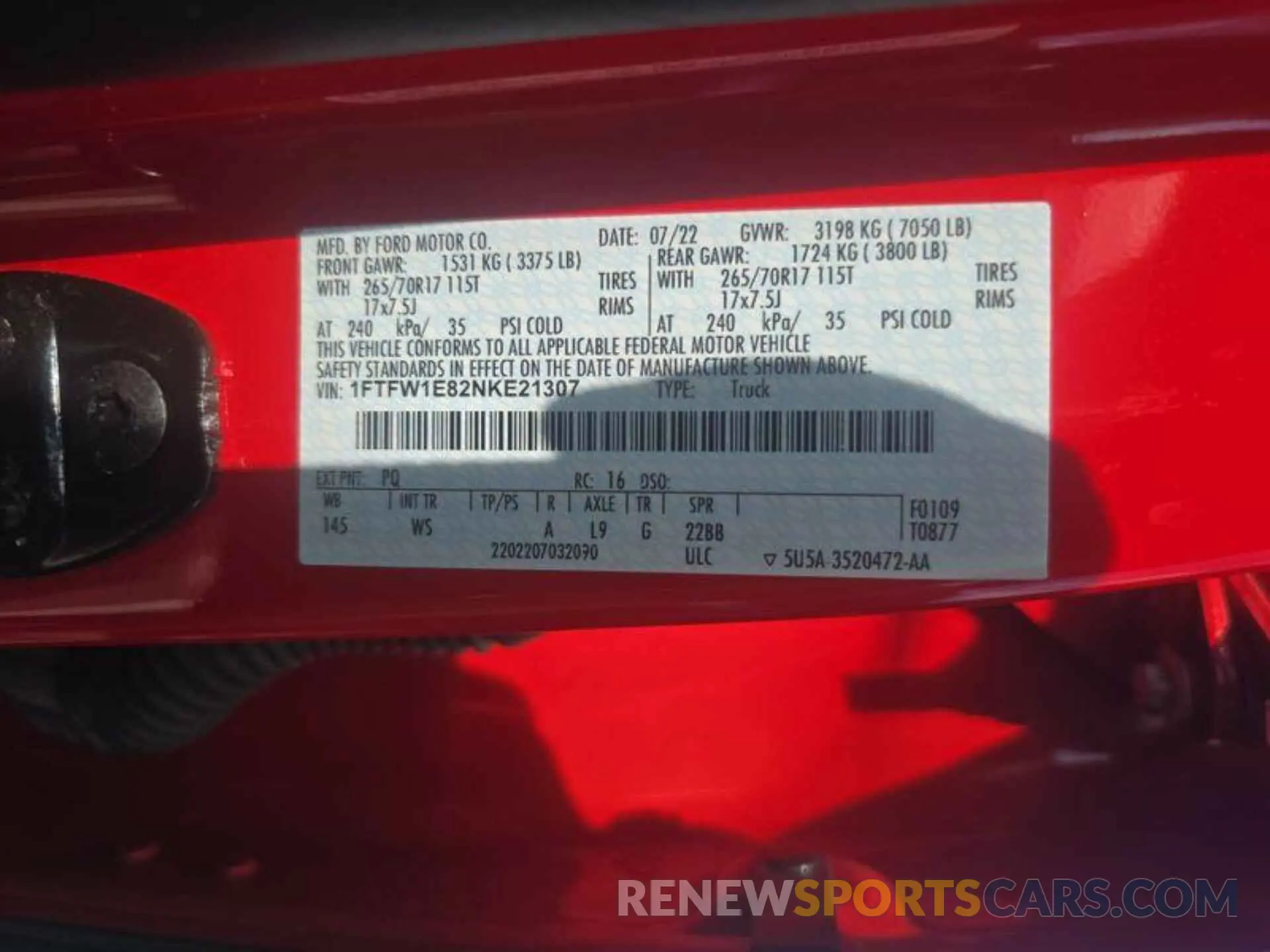 20 fotografías del automóvil dañado 1FTFW1E82NKE21307 FORD F150 2022
