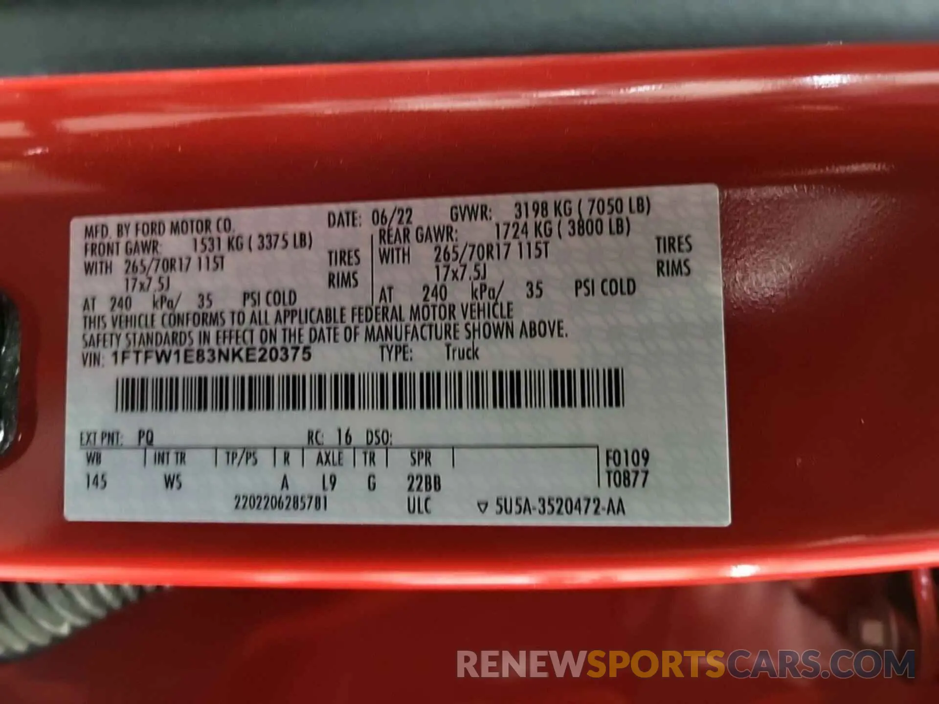 29 fotografías del automóvil dañado 1FTFW1E83NKE20375 FORD F150 2022
