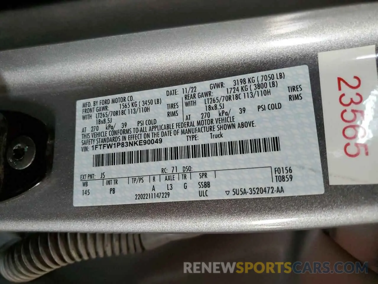 12 fotografías del automóvil dañado 1FTFW1P83NKE90049 FORD F150 2022