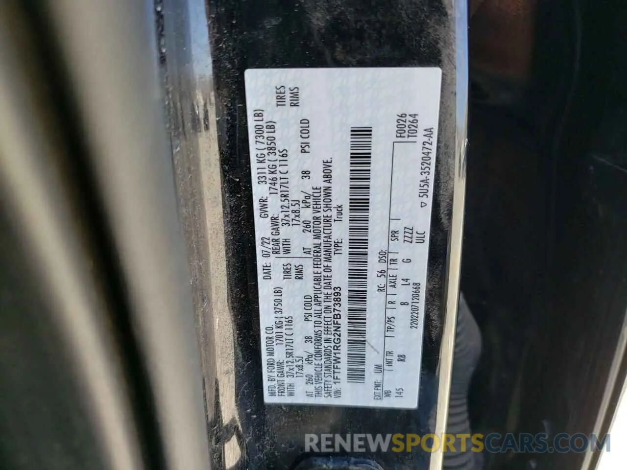 12 fotografías del automóvil dañado 1FTFW1RG2NFB73893 FORD F150 2022