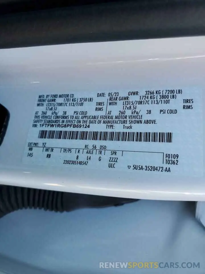 12 fotografías del automóvil dañado 1FTFW1RG8PFB69124 FORD F150 2023