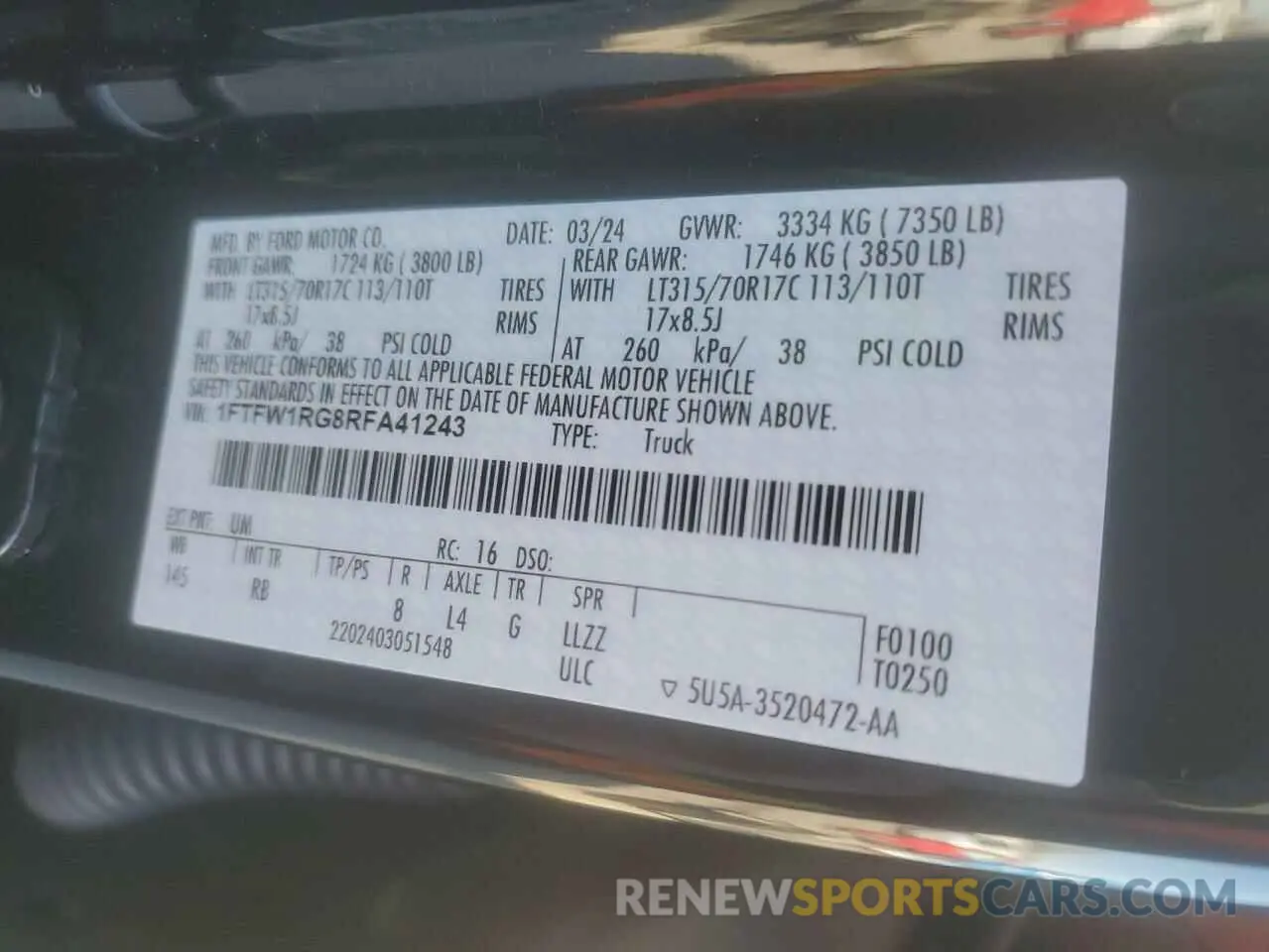 12 fotografías del automóvil dañado 1FTFW1RG8RFA41243 FORD F150 2024
