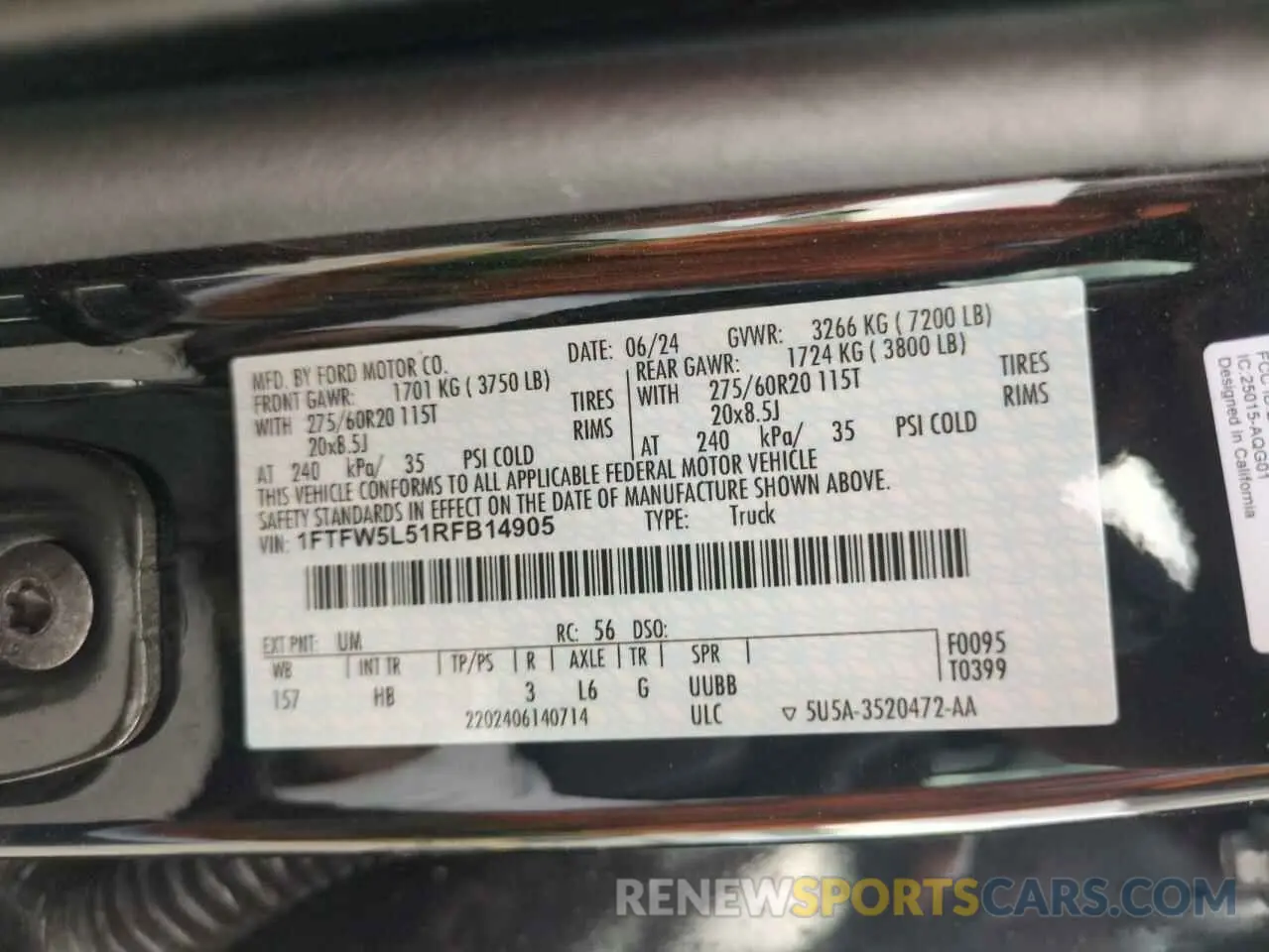 12 fotografías del automóvil dañado 1FTFW5L51RFB14905 FORD F150 LARIA 2024