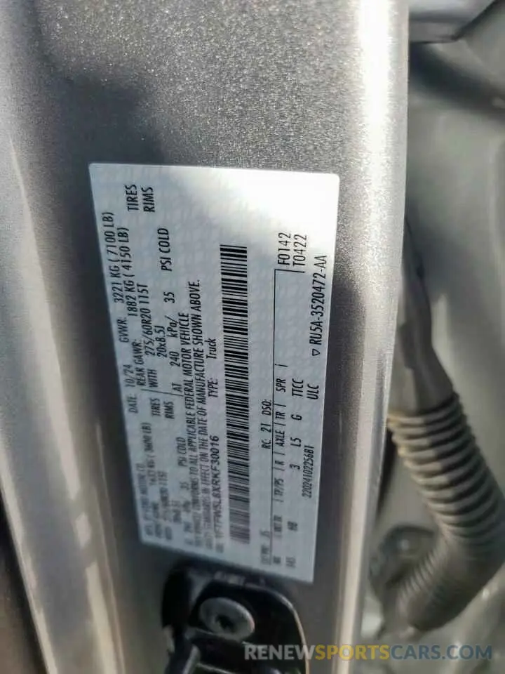 12 fotografías del automóvil dañado 1FTFW5L8XRKF30016 FORD F150 LARIA 2024