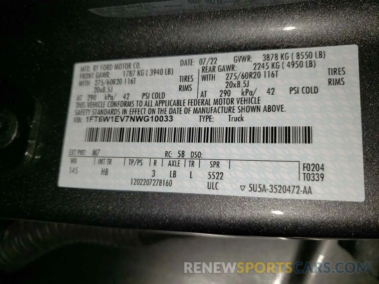 13 fotografías del automóvil dañado 1FT6W1EV7NWG10033 FORD F150 LIGHT 2022