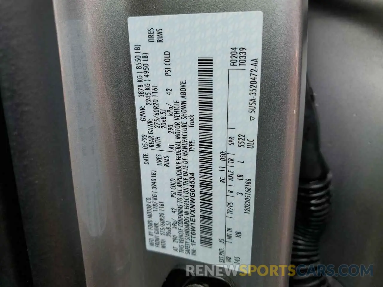 13 fotografías del automóvil dañado 1FT6W1EVXNWG04534 FORD F150 LIGHT 2022