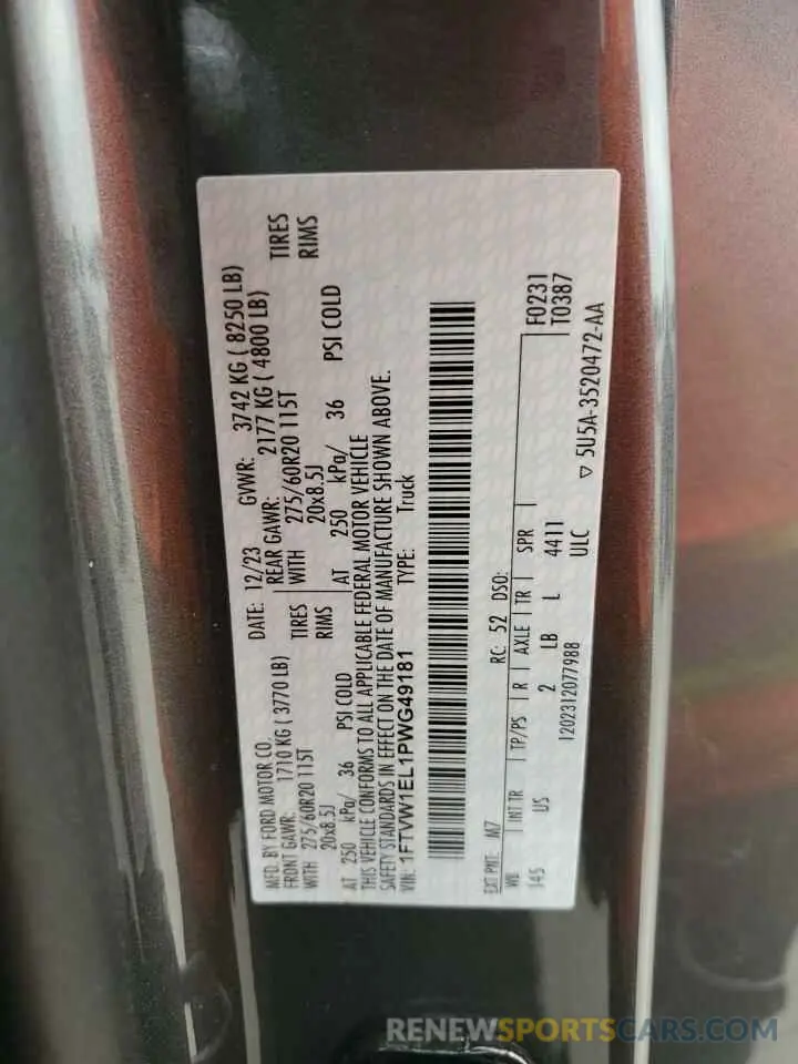 14 fotografías del automóvil dañado 1FTVW1EL1PWG49181 FORD F150 LIGHT 2023