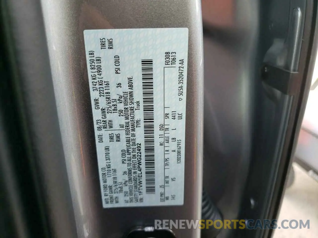 12 fotografías del automóvil dañado 1FTVW1EL4PWG22492 FORD F150 LIGHT 2023