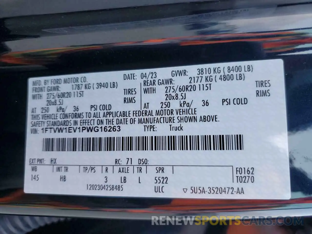 12 fotografías del automóvil dañado 1FTVW1EV1PWG16263 FORD F150 LIGHT 2023