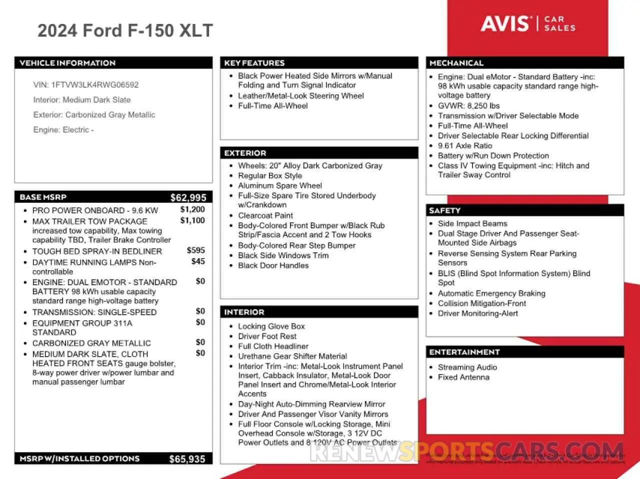 12 fotografías del automóvil dañado 1FTVW3LK4RWG06592 FORD F150 LIGHT 2024