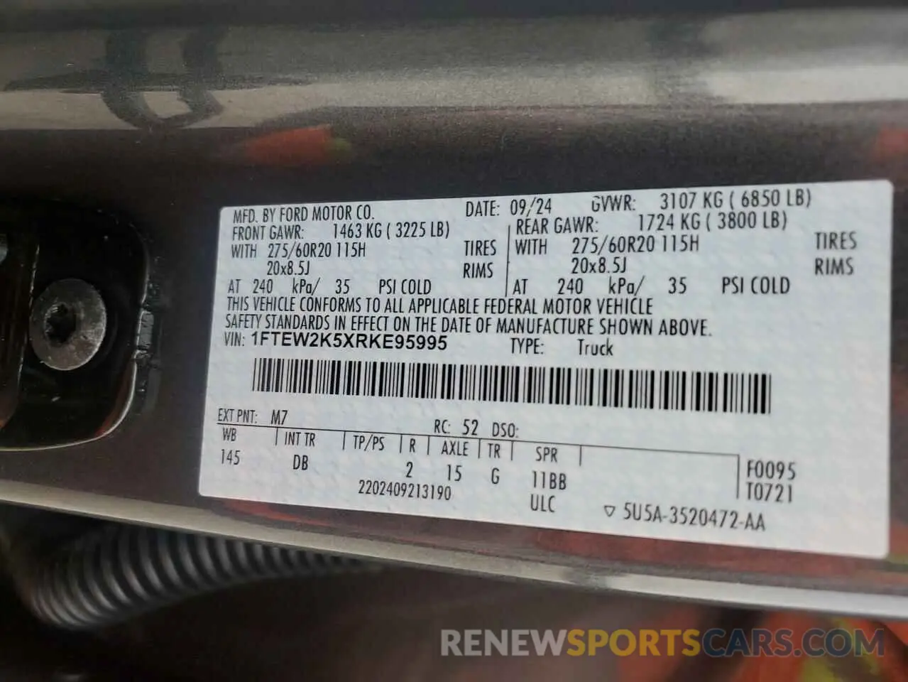 15 fotografías del automóvil dañado 1FTEW2K5XRKE95995 FORD F150 STX 2024