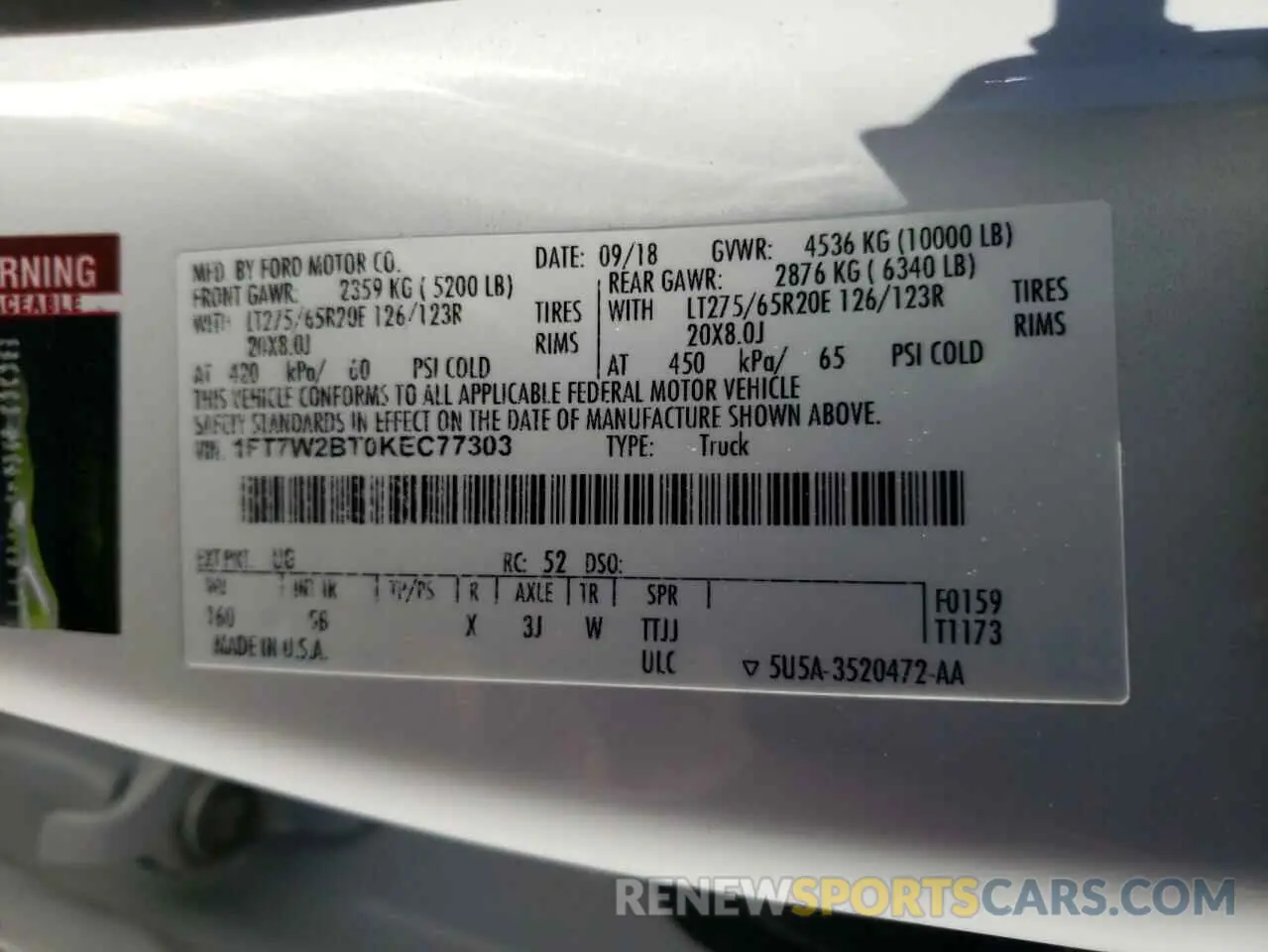 12 fotografías del automóvil dañado 1FT7W2BT0KEC77303 FORD F250 2019