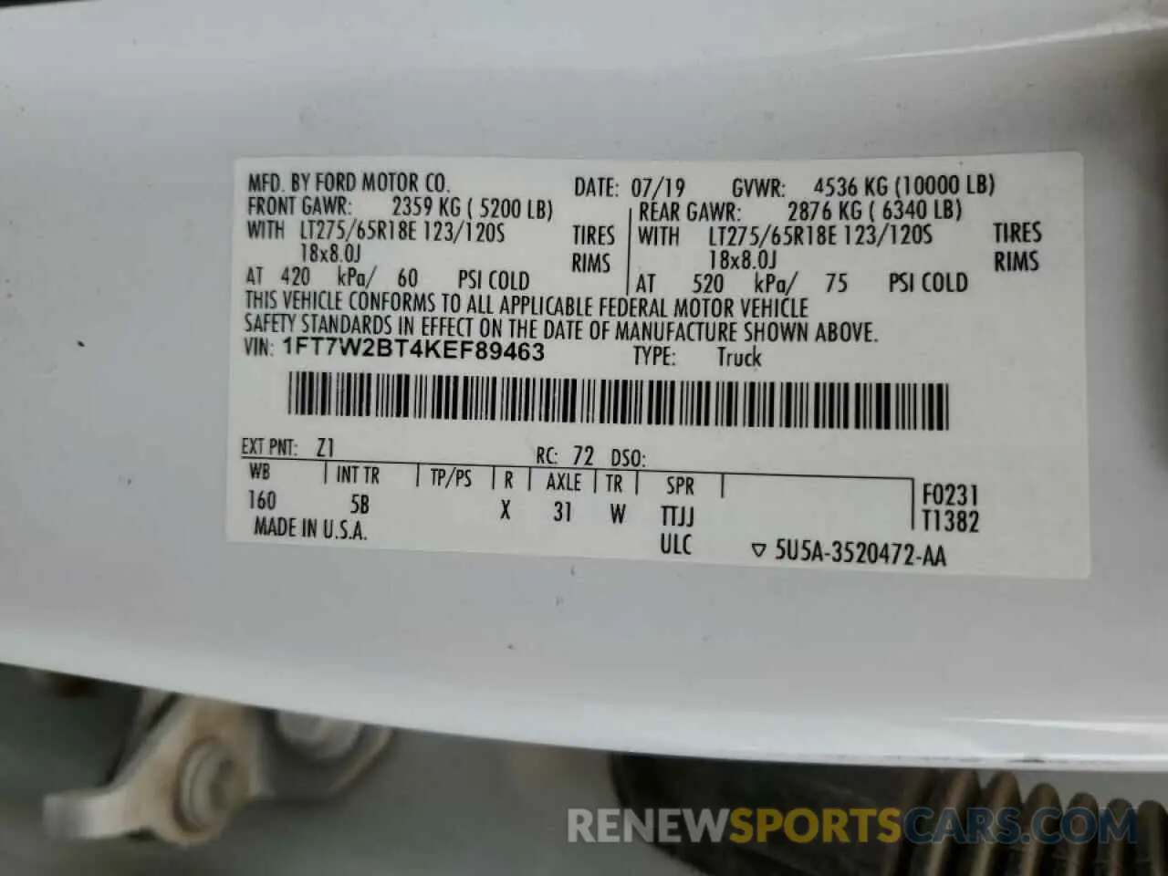 12 fotografías del automóvil dañado 1FT7W2BT4KEF89463 FORD F250 2019