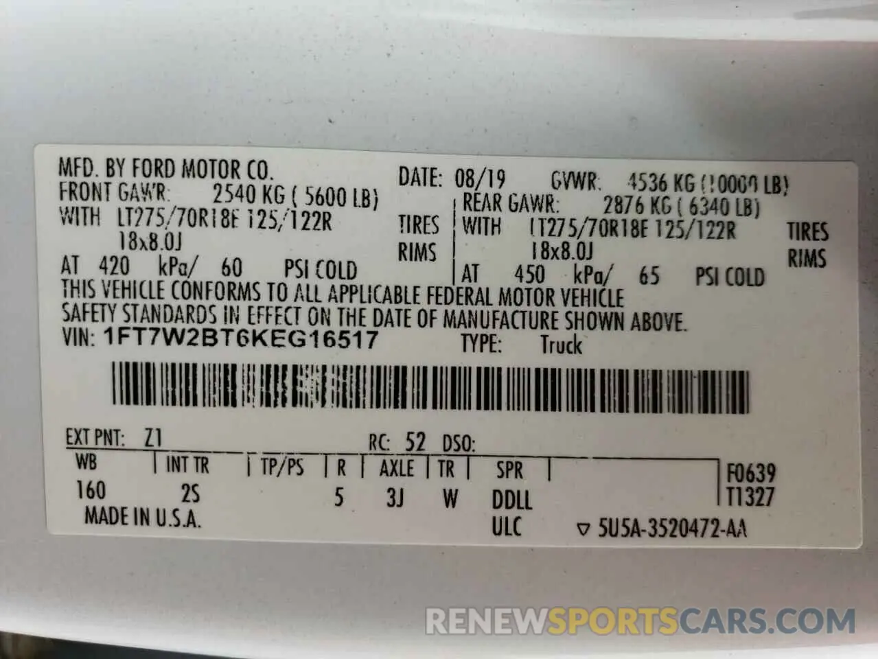 12 fotografías del automóvil dañado 1FT7W2BT6KEG16517 FORD F250 2019