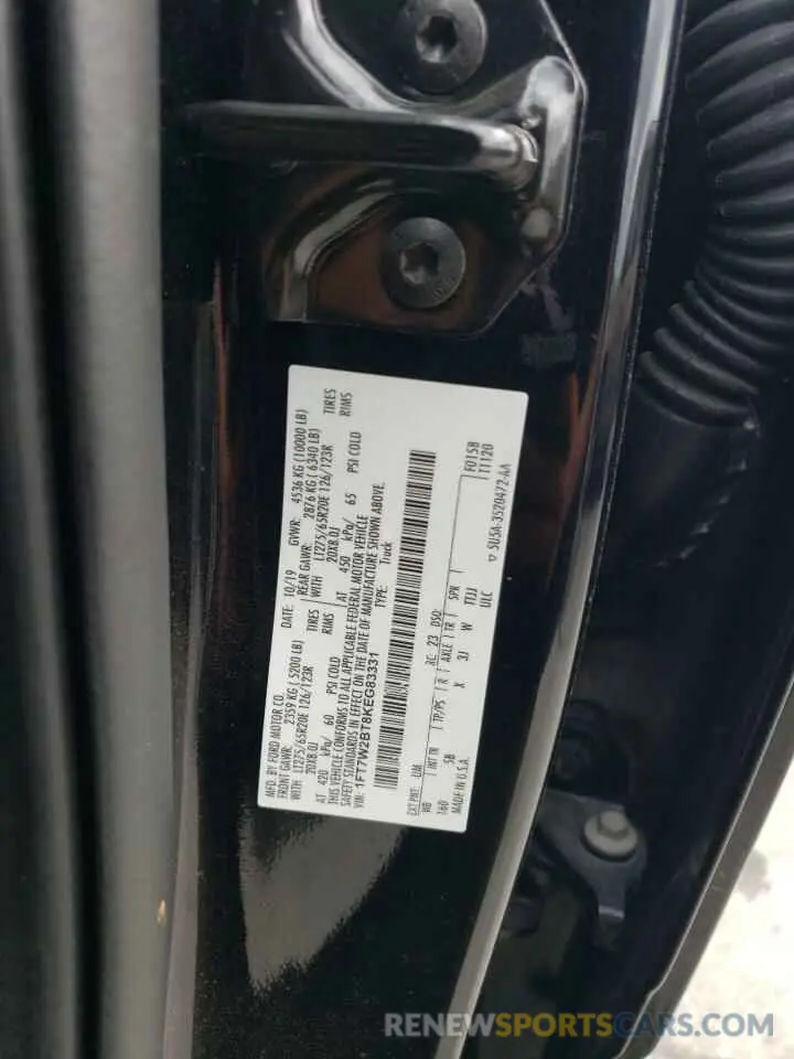12 fotografías del automóvil dañado 1FT7W2BT8KEG83331 FORD F250 2019