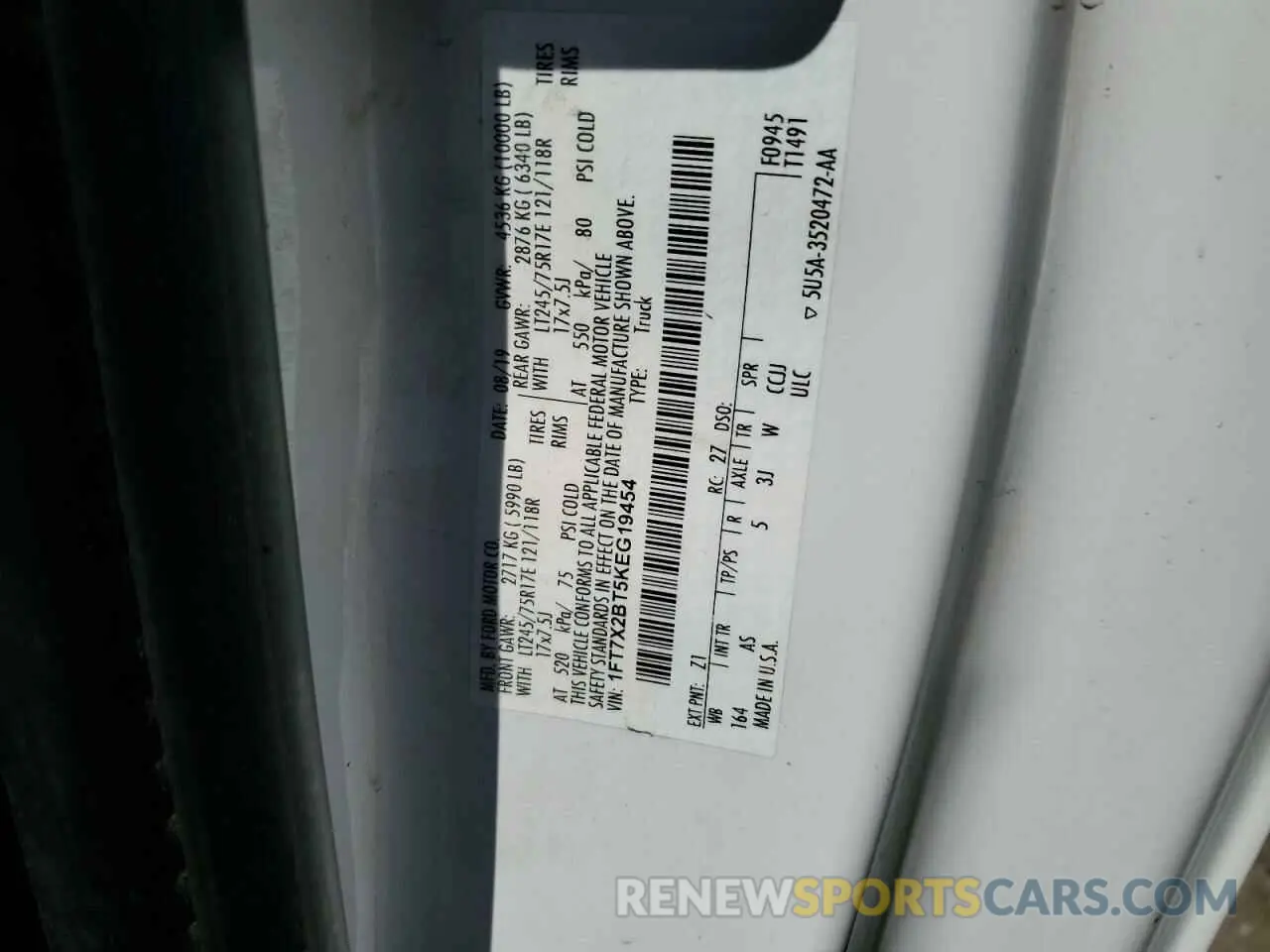12 fotografías del automóvil dañado 1FT7X2BT5KEG19454 FORD F250 2019