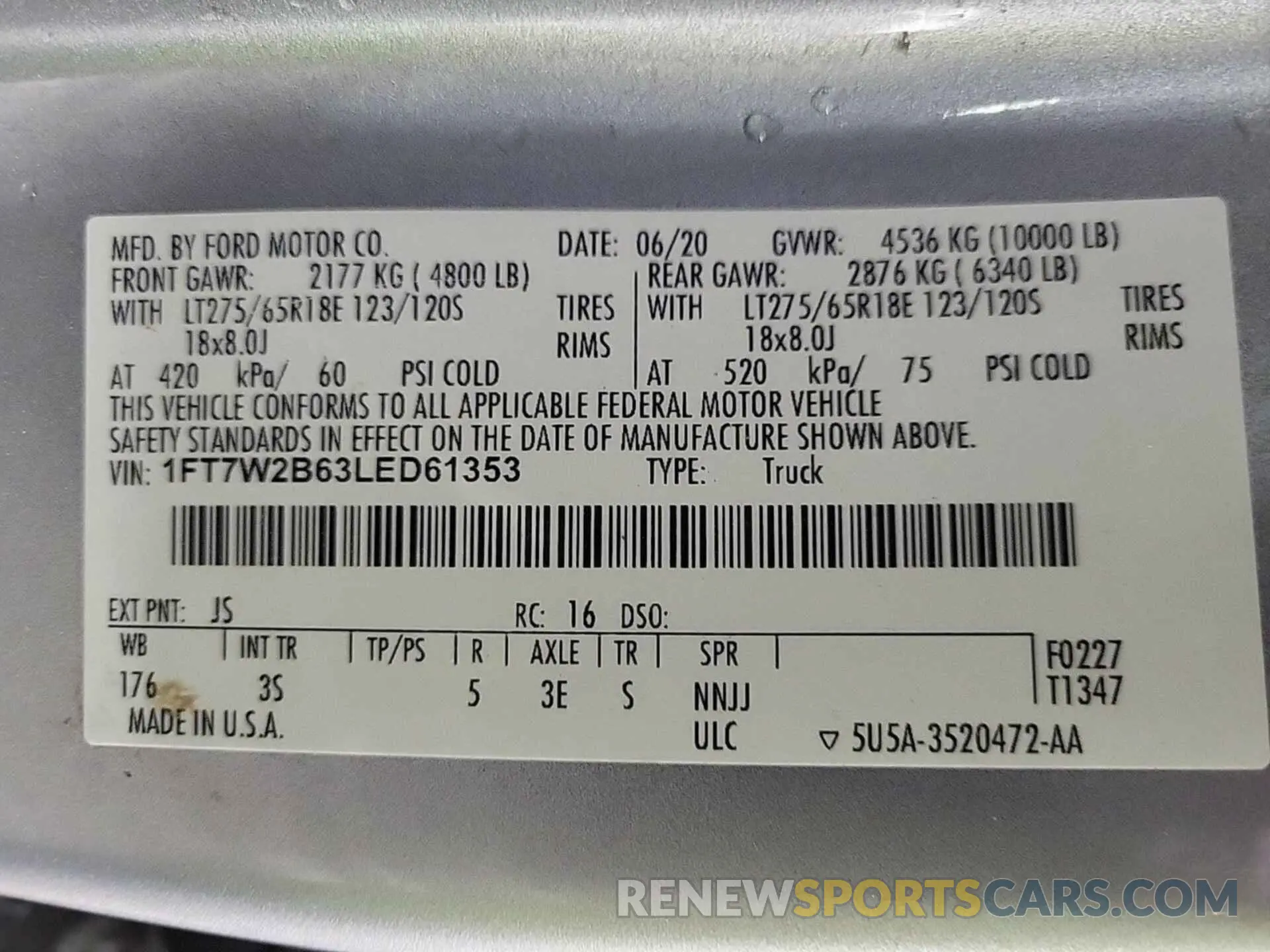 3 fotografías del automóvil dañado 1FT7W2B63LED61353 FORD F250 2020