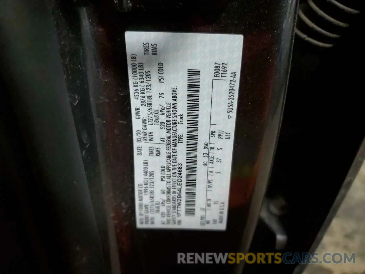 14 fotografías del automóvil dañado 1FT7W2B64LED24683 FORD F250 2020
