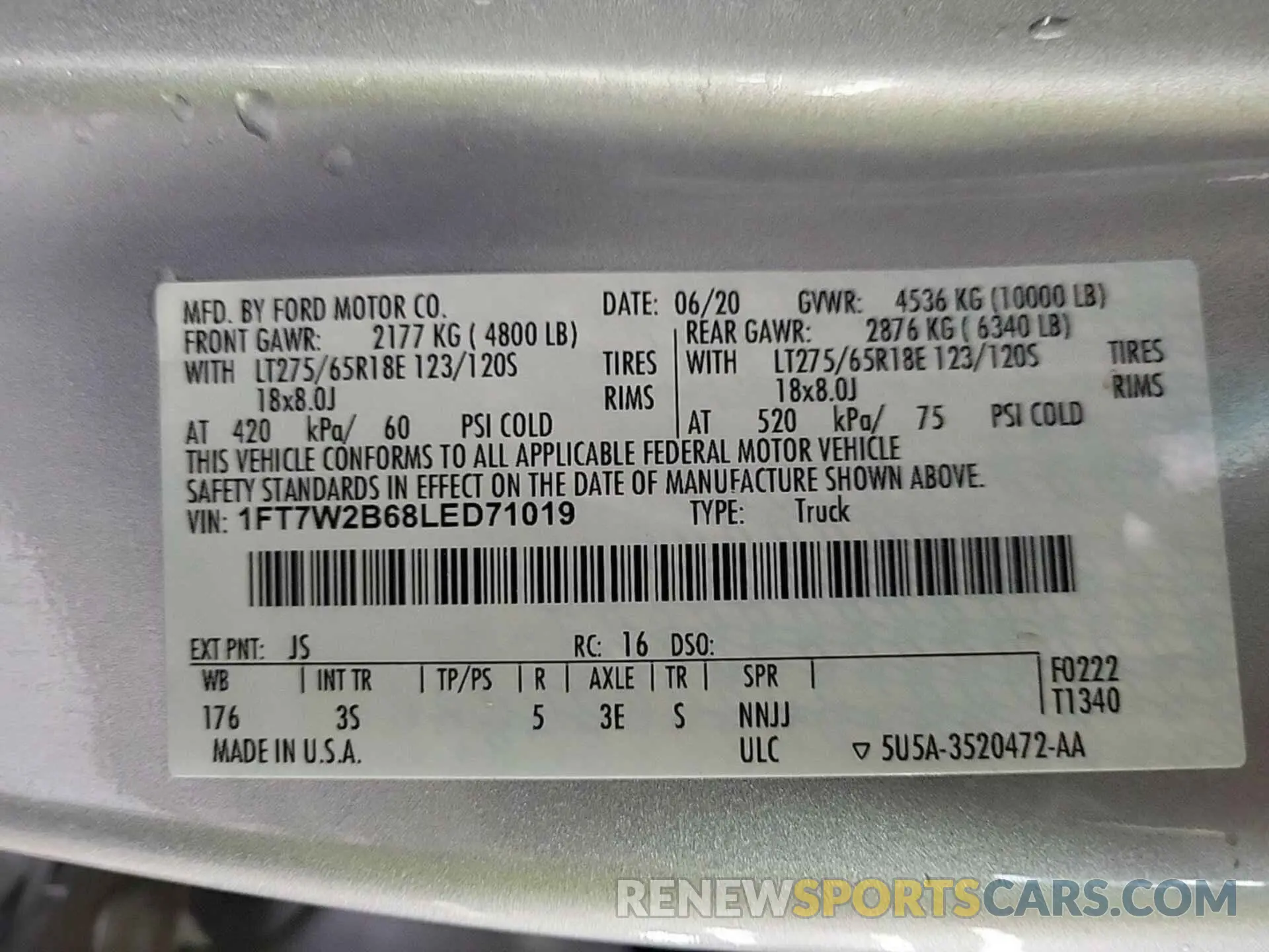 6 fotografías del automóvil dañado 1FT7W2B68LED71019 FORD F250 2020
