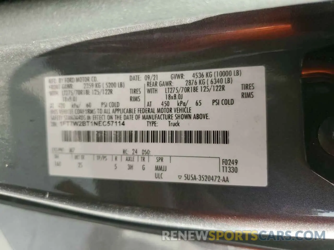 12 fotografías del automóvil dañado 1FT7W2BT1NEC57114 FORD F250 2022