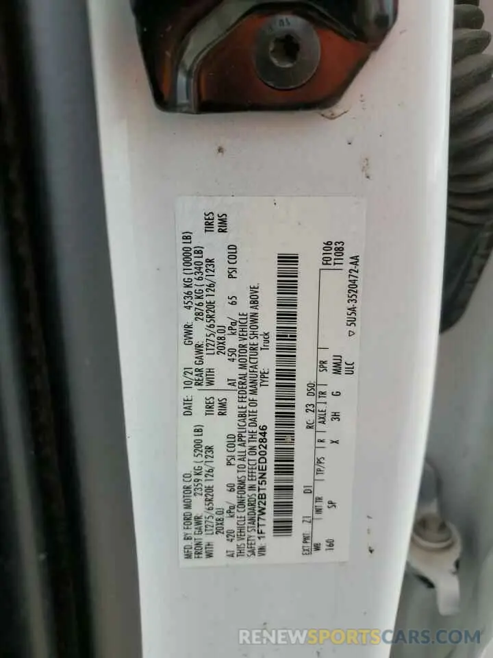 12 fotografías del automóvil dañado 1FT7W2BT5NED02846 FORD F250 2022