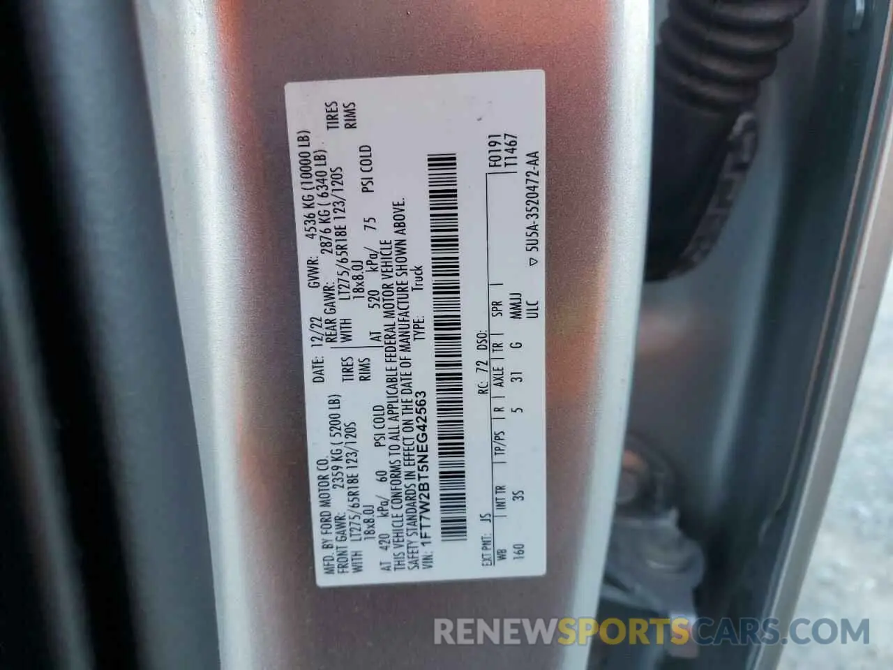 12 fotografías del automóvil dañado 1FT7W2BT5NEG42563 FORD F250 2022