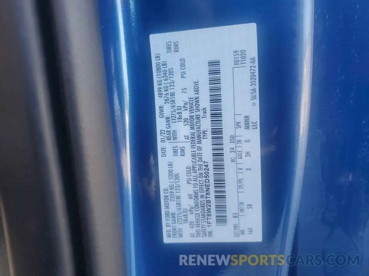 14 fotografías del automóvil dañado 1FT8W2BT8NED50247 FORD F250 2022