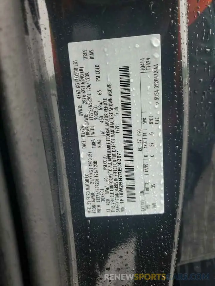 12 fotografías del automóvil dañado 1FT8W2BN7RED03671 FORD F250 2024