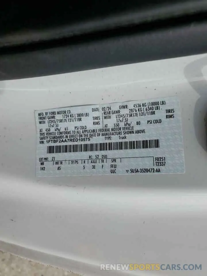 12 fotografías del automóvil dañado 1FTBF2AA7RED10575 FORD F250 2024